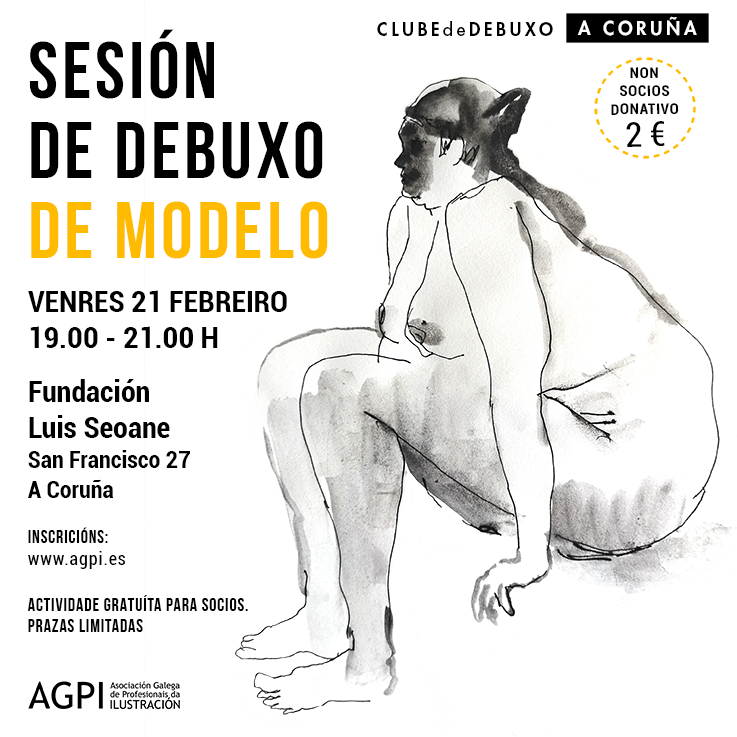 Sesión do Clube de Debuxo da Coruña, con debuxo de modelo
